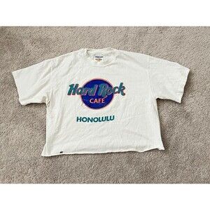VTG Hard Rock Cafe Honolulu Sz M White T Shirt Distressed Holes 90s SingleStitch